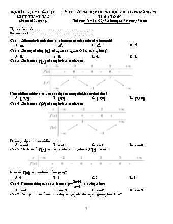 Đề tham khảo kì thi Tốt nghiệp THPT môn Toán - Năm học 2020-2021 (Có đáp án)