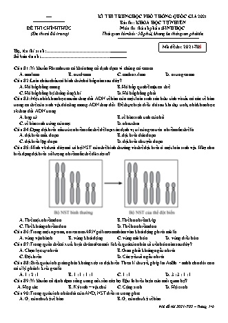 Đề thi chính thức kì thi THPT Quốc gia Khoa học tự nhiên - Phần: Sinh học - Mã đề: T05 - Năm học 2021 (Có đáp án)