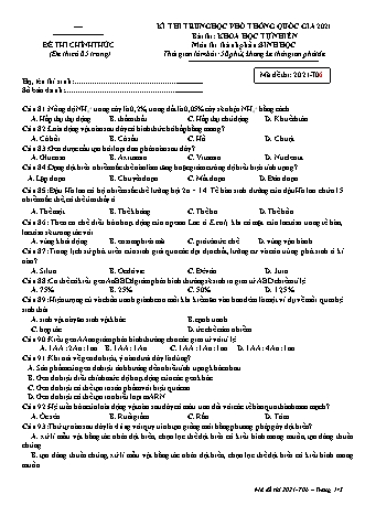 Đề thi chính thức kì thi THPT Quốc gia Khoa học tự nhiên - Phần: Sinh học - Mã đề: T06 - Năm học 2021 (Có đáp án)