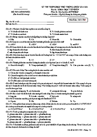 Đề thi chính thức kì thi THPT Quốc gia Khoa học tự nhiên - Phần: Sinh học - Mã đề: T04 - Năm học 2021 (Có đáp án)