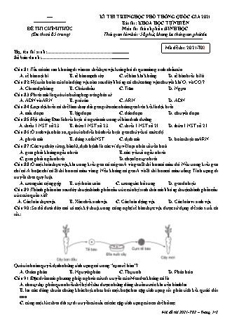 Đề thi chính thức kì thi THPT Quốc gia Khoa học tự nhiên - Phần: Sinh học - Mã đề: T02 - Năm học 2021 (Có đáp án)