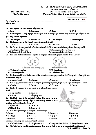 Đề thi chính thức kì thi THPT Quốc gia Khoa học tự nhiên - Phần: Sinh học - Mã đề: T07 - Năm học 2021 (Có đáp án)