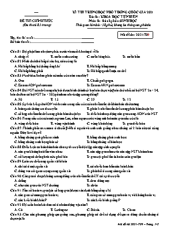 Đề thi chính thức kì thi THPT Quốc gia Khoa học tự nhiên - Phần: Sinh học - Mã đề: T09 - Năm học 2021 (Có đáp án)