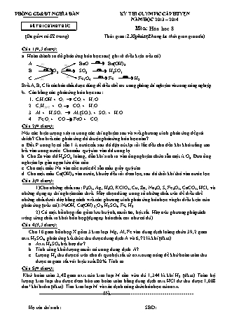 Đề thi chính thức Olympic cấp huyện Hóa học Lớp 8 - Năm học 2013-2014 - Phòng giáo dục và đào tạo Nghĩa Đàn (Có đáp án)