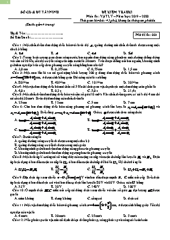 Đề thi Học kì 1 môn Vật lí Lớp 12 - Mã đề: 001 - Năm học 2019-2020 - Sở giáo dục và đào tạo Tây Ninh (Có đáp án)