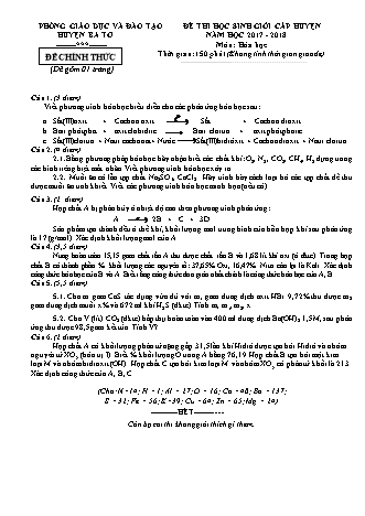 Đề thi học sinh giỏi cấp huyện Hóa học Lớp 8 - Năm học 2017-2018 - Phòng giáo dục và đào tạo huyện Ba Tơ (Có đáp án)