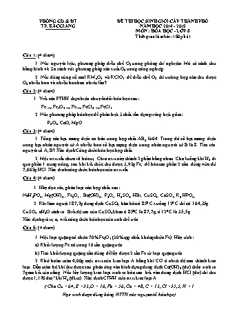 Đề thi học sinh giỏi cấp Thành phố Hóa học Lớp 8 - Năm học 2014-2015 - Phòng giáo dục và đào tạo Thành phố Bắc Giang (Có đáp án)