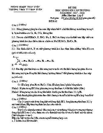 Đề thi học sinh giỏi cấp trường Hóa học Lớp 8 - Năm học 2017-2018 - Trường THCS Thị trấn Than Uyên (Có đáp án)