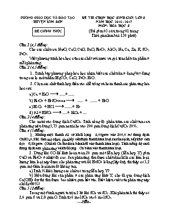 Đề thi học sinh giỏi Hóa học Lớp 8 - Năm học 2016-2017 - Phòng giáo dục và đào tạo huyện Kim Sơn (Có đáp án)
