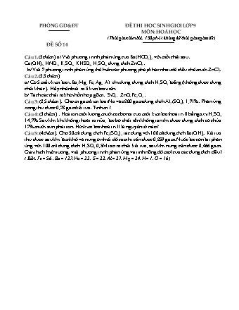 Đề thi học sinh giỏi Hóa học Lớp 9 - Đề số 14 (Có đáp án)