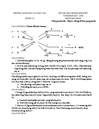 Đề thi học sinh giỏi Hóa học Lớp 9 - Đề số 15 (Có đáp án)