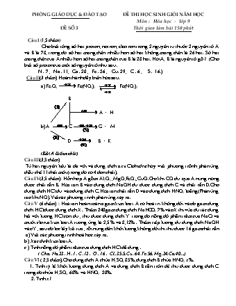 Đề thi học sinh giỏi Hóa học Lớp 9 - Đề số 3 (Có đáp án)