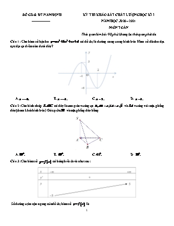 Đề thi khảo sát chất lượng Học kì 1 môn Toán Lớp 12 - Năm học 2020-2021 - Sở giáo dục và đào tạo Nam Định (Có đáp án)