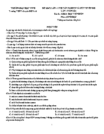 Đề thi khảo sát chất lượng Khoa học tự nhiên Lớp 12 - Phần: Sinh học - Lần 1 - Năm học 2021 - Trường THPT chuyên Đại học Vinh (Có đáp án)