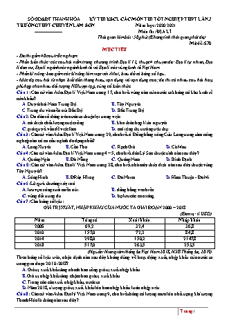 Đề thi khảo sát chất lượng môn Địa lí Lớp 12 - Lần 2 - Mã đề: 570 - Năm học 2020-2021 - Trường THPT chuyên Lam Sơn (Có đáp án)