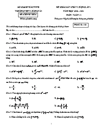 Đề thi khảo sát chất lượng môn Toán Lớp 12 - Lần 1 - Mã đề: 101 - Năm học 2020-2021 - Trường THPT Lương Tài (Có đáp án)