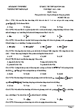Đề thi khảo sát chất lượng môn Vật lí Lớp 12 - Mã đề: 201 - Năm học 2019-2020 - Trường THPT Đồng Dậu (Có đáp án)