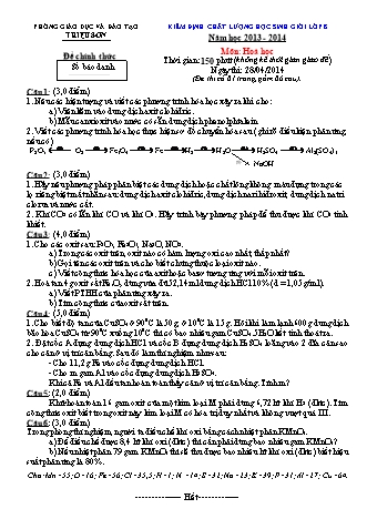 Đề thi kiểm định chất lượng học sinh giỏi Hóa học Lớp 8 - Năm học 2013-2014 - Phòng giáo dục và đào tạo Triệu Sơn (Có đáp án)