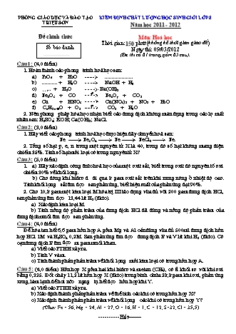 Đề thi kiểm định chất lượng học sinh giỏi Hóa học Lớp 8 - Năm học 2011-2012 - Phòng giáo dục và đào tạo Triệu Sơn (Có đáp án)