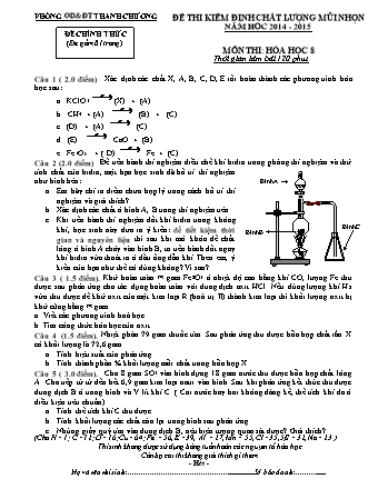 Đề thi kiểm định chất lượng mũi nhọn Hóa học Lớp 8 - Năm học 2014-2015 - Phòng giáo dục và đào tạo Thanh Chương (Có đáp án)