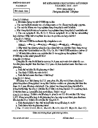 Đề thi kiểm định chất lượng mũi nhọn Hóa học Lớp 8 - Năm học 2018-2019 - Phòng giáo dục và đào tạo Nam Đàn (Có đáp án)