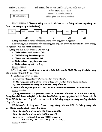 Đề thi kiểm định chất lượng mũi nhọn Hóa học Lớp 8 - Năm học 2017-2018 - Phòng giáo dục và đào tạo Nam Đàn (Có đáp án)