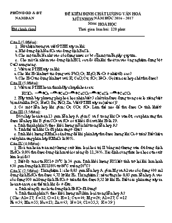Đề thi kiểm định chất lượng văn hóa mũi nhọn Hóa học Lớp 8 - Năm học 2016-2017 - Phòng giáo dục và đào tạo Nam Đàn (Có đáp án)