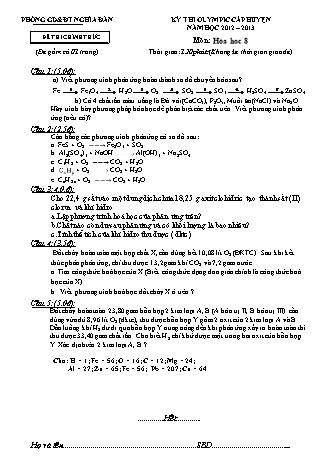 Đề thi Olympic cấp huyện Hóa học Lớp 8 - Năm học 2012-2013 - Phòng giáo dục và đào tạo Nghĩa Đàn (Có đáp án)