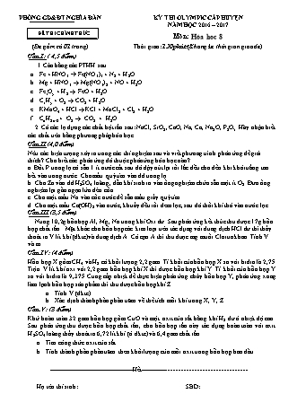 Đề thi Olympic cấp huyện Hóa học Lớp 8 - Năm học 2016-2017 - Phòng giáo dục và đào tạo Nghĩa Đàn (Có đáp án)