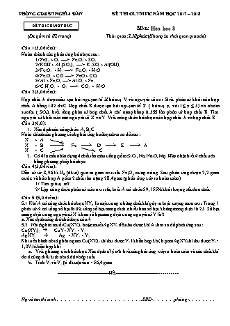 Đề thi Olympic Hóa học Lớp 8 - Năm học 2017-2018 - Phòng giáo dục và đào tạo Nghĩa Đàn (Có đáp án)