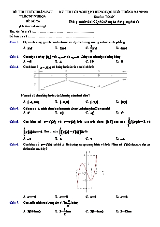 Đề thi thử chuẩn cấu trúc minh họa kì thi Tốt nghiệp THPT môn Toán - Đề số 26 - Năm học 2020-2021 (Có đáp án)