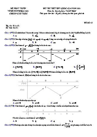 Đề thi thử chuẩn cấu trúc minh họa kì thi Tốt nghiệp THPT môn Toán - Đề số 18 - Năm học 2020-2021 (Có đáp án)