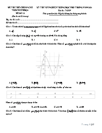 Đề thi thử chuẩn cấu trúc minh họa kì thi Tốt nghiệp THPT môn Toán - Đề số 23 - Năm học 2020-2021 (Có đáp án)