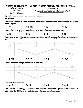 Đề thi thử chuẩn cấu trúc minh họa kì thi Tốt nghiệp THPT môn Toán - Đề số 22 - Năm học 2020-2021 (Có đáp án)