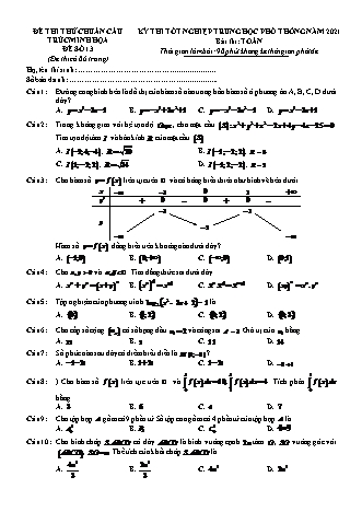 Đề thi thử chuẩn cấu trúc minh họa kì thi Tốt nghiệp THPT môn Toán - Đề số 13 - Năm học 2020-2021 (Có đáp án)