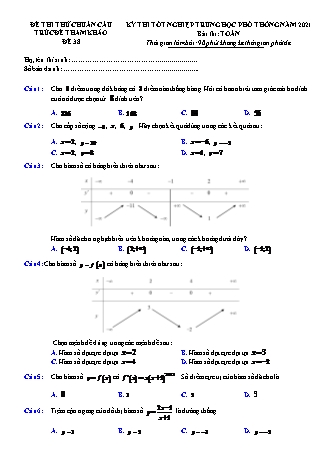 Đề thi thử chuẩn cấu trúc minh họa kì thi Tốt nghiệp THPT môn Toán - Đề số 38 - Năm học 2020-2021 (Có đáp án)