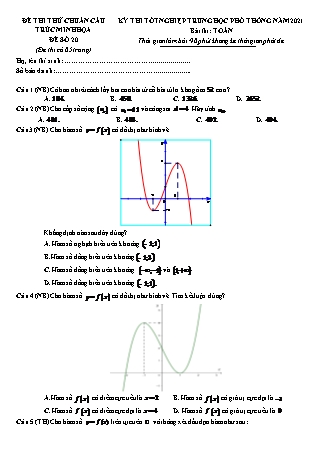 Đề thi thử chuẩn cấu trúc minh họa kì thi Tốt nghiệp THPT môn Toán - Đề số 20 - Năm học 2020-2021 (Có đáp án)