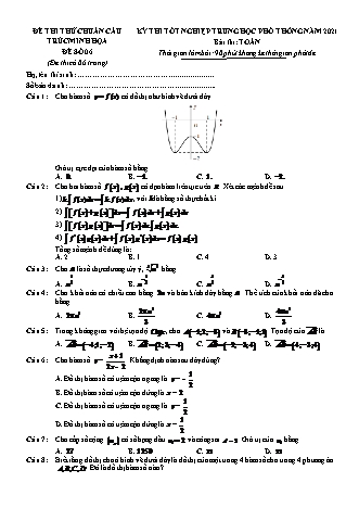 Đề thi thử chuẩn cấu trúc minh họa kì thi Tốt nghiệp THPT môn Toán - Đề số 6 - Năm học 2020-2021 (Có đáp án)