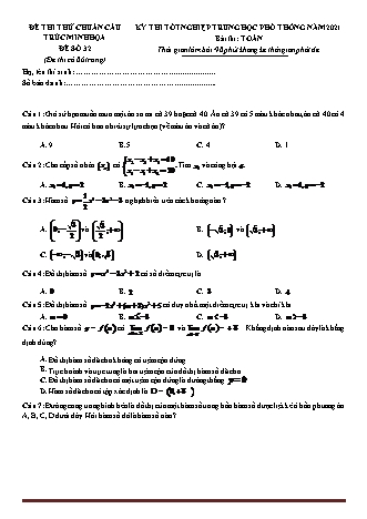Đề thi thử chuẩn cấu trúc minh họa kì thi Tốt nghiệp THPT môn Toán - Đề số 32 - Năm học 2020-2021 (Có đáp án)