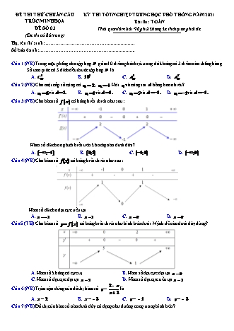 Đề thi thử chuẩn cấu trúc minh họa kì thi Tốt nghiệp THPT môn Toán - Đề số 3 - Năm học 2020-2021 (Có đáp án)
