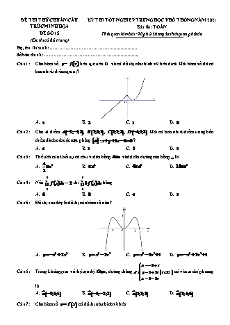 Đề thi thử chuẩn cấu trúc minh họa kì thi Tốt nghiệp THPT môn Toán - Đề số 15 - Năm học 2020-2021 (Có đáp án)