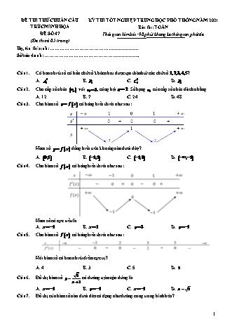 Đề thi thử chuẩn cấu trúc minh họa kì thi Tốt nghiệp THPT môn Toán - Đề số 47 - Năm học 2020-2021 (Có đáp án)