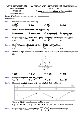 Đề thi thử chuẩn cấu trúc minh họa kì thi Tốt nghiệp THPT môn Toán - Đề số 28 - Năm học 2020-2021 (Có đáp án)