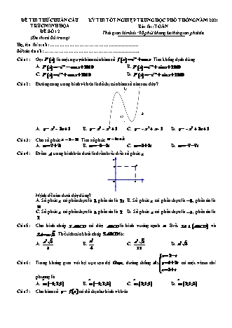 Đề thi thử chuẩn cấu trúc minh họa kì thi Tốt nghiệp THPT môn Toán - Đề số 12 - Năm học 2020-2021 (Có đáp án)