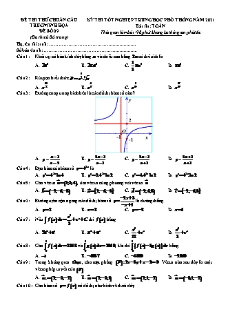 Đề thi thử chuẩn cấu trúc minh họa kì thi Tốt nghiệp THPT môn Toán - Đề số 9 - Năm học 2020-2021 (Có đáp án)