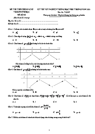 Đề thi thử chuẩn cấu trúc minh họa kì thi Tốt nghiệp THPT môn Toán - Đề số 48 - Năm học 2020-2021 (Có đáp án)