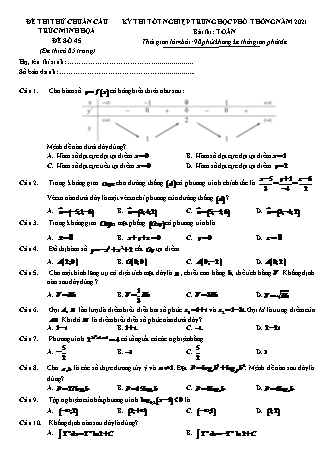 Đề thi thử chuẩn cấu trúc minh họa kì thi Tốt nghiệp THPT môn Toán - Đề số 45 - Năm học 2020-2021 (Có đáp án)