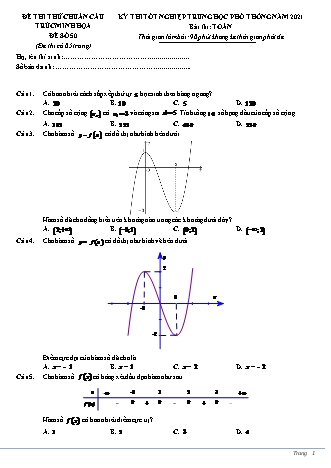 Đề thi thử chuẩn cấu trúc minh họa kì thi Tốt nghiệp THPT môn Toán - Đề số 50 - Năm học 2020-2021 (Có đáp án)