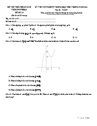 Đề thi thử chuẩn cấu trúc minh họa kì thi Tốt nghiệp THPT môn Toán - Đề số 24 - Năm học 2020-2021 (Có đáp án)