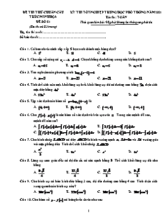Đề thi thử chuẩn cấu trúc minh họa kì thi Tốt nghiệp THPT môn Toán - Đề số 51 - Năm học 2020-2021 (Có đáp án)